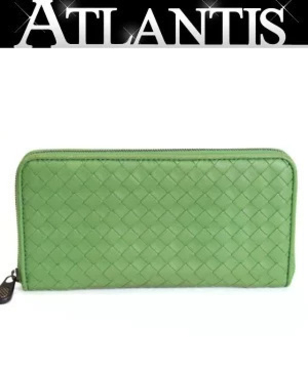 BOTTEGA VENETA Intrecciato Round Zip Long Wallet Leather Green